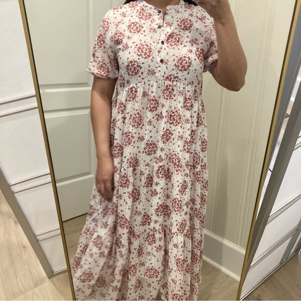 Midi maxi dress button up modest white floral